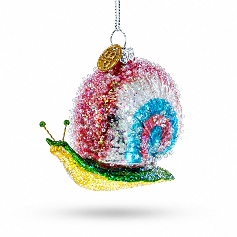 Snail with Colorful Beads Glass Christmas Ornament