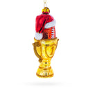 Football Trophy in Santa Hat Glass Christmas Ornament