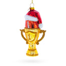 Football Trophy in Santa Hat Glass Christmas Ornament