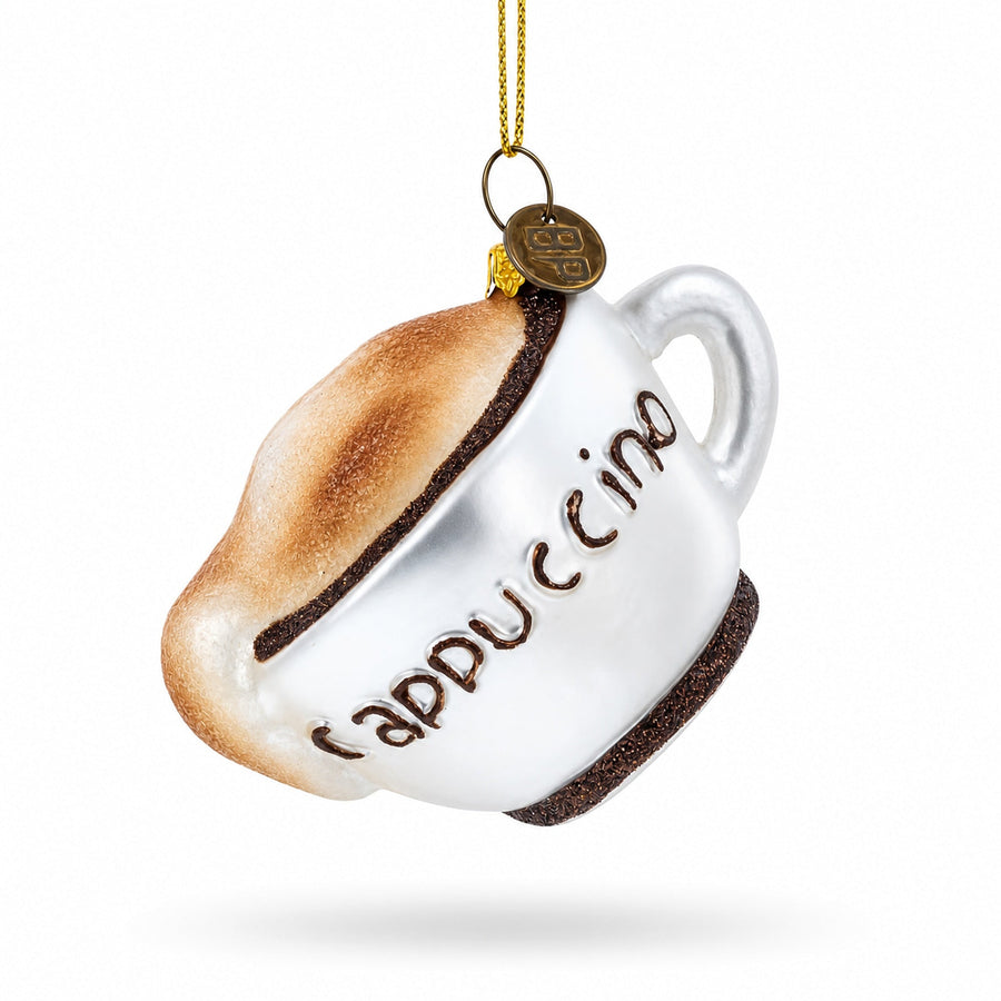 Steaming Cappuccino Cup Glass Christmas Ornament