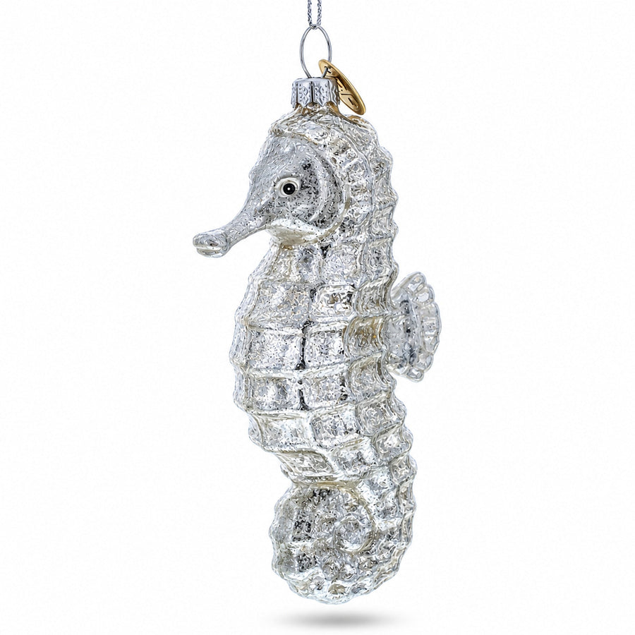 Silver Seahorse Glass Christmas Ornament