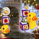 Educational Yellow Duck with ABC Blocks Glass Christmas Ornament