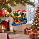 Playful Penguins Riding Train Glass Christmas Ornament