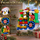 Playful Penguins Riding Train Glass Christmas Ornament