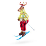 Festive Reindeer Skiing Blown Glass Christmas Ornament