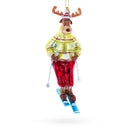 Festive Reindeer Skiing Blown Glass Christmas Ornament