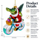 Alligator Riding Bicycle with Gifts Glass Christmas Ornament