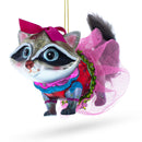 Raccoon in Dress Blown Glass Christmas Ornament