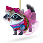 Raccoon in Dress Blown Glass Christmas Ornament