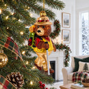 Bear Hiker Glass Christmas Ornament