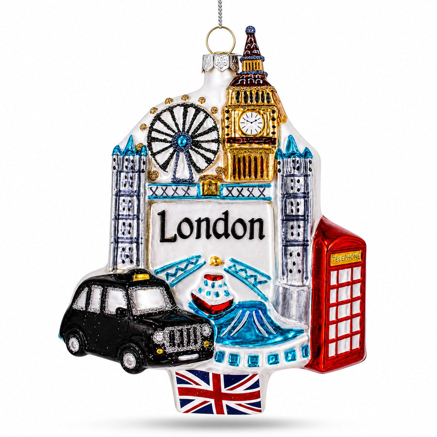 London Attractions, United Kingdom Glass Christmas Ornament