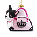 Boston Terrier in Pink Handbag Glass Christmas Ornament