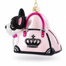 Boston Terrier in Pink Handbag Glass Christmas Ornament