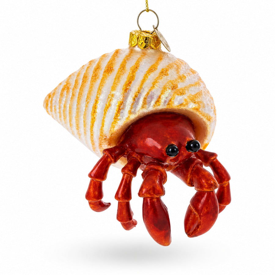Tropical Orange Hermit Crab Glass Christmas Ornament