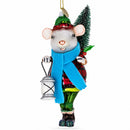 Mouse Carrying Lantern Glass Christmas Ornament