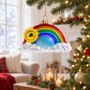 Rainbow and Smiling Sun Glass Christmas Ornament