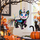 Black Cat on Halloween Glass Christmas Ornament