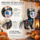 Black Cat on Halloween Glass Christmas Ornament
