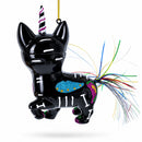 Black Cat on Halloween Glass Christmas Ornament