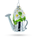 Floral Watering Can Blown Glass Christmas Ornament