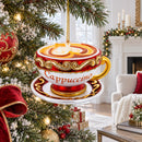 Red Cappuccino Cup Glass Christmas Ornament