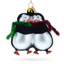 Penguin Couple in Love Blown Glass Christmas Ornament
