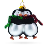 Penguin Couple in Love Blown Glass Christmas Ornament
