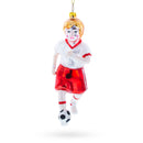 Sporty Girl Playing Soccer Blown Glass Christmas Ornament