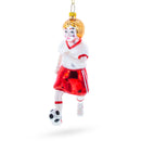 Sporty Girl Playing Soccer Blown Glass Christmas Ornament