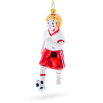 Sporty Girl Playing Soccer Blown Glass Christmas Ornament
