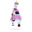 Whimsical Dancing Cow in Pink Blown Glass Christmas Ornament