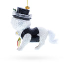 Mysterious Cat in Black Costume Holding Fish Glass Christmas Ornament