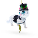 Mysterious Cat in Black Costume Holding Fish Glass Christmas Ornament