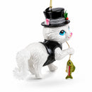 Cat in Black Costume Holding Fish Glass Christmas Ornament
