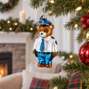 Police Bear Glass Christmas Ornament