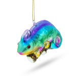 Colorful Rainbow Chameleon Blown Glass Christmas Ornament