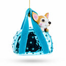 Dog in Blue Handbag Glass Christmas Ornament