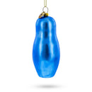 Blue Doll with Flower Blown Glass Christmas Ornament