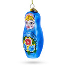 Blue Doll with Flower Blown Glass Christmas Ornament