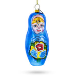 Blue Doll with Flower Blown Glass Christmas Ornament