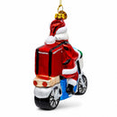 Santa Food Delivery on Scooter Glass Christmas Ornament
