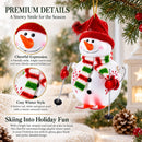 Snowman Skiing Glass Christmas Ornament