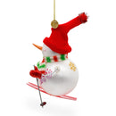 Whimsical Snowman Skiing Blown Glass Christmas Ornament