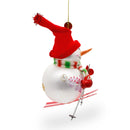 Whimsical Snowman Skiing Blown Glass Christmas Ornament