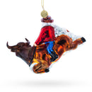 Cowboy Santa Riding Bull Western Rodeo Glass Christmas Ornament