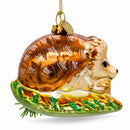 Hedgehog on Grass Glass Christmas Ornament