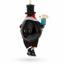Penguin in Black Hat Glass Christmas Ornament