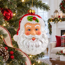 Santa Head with Mistletoe Glass Christmas Ornament