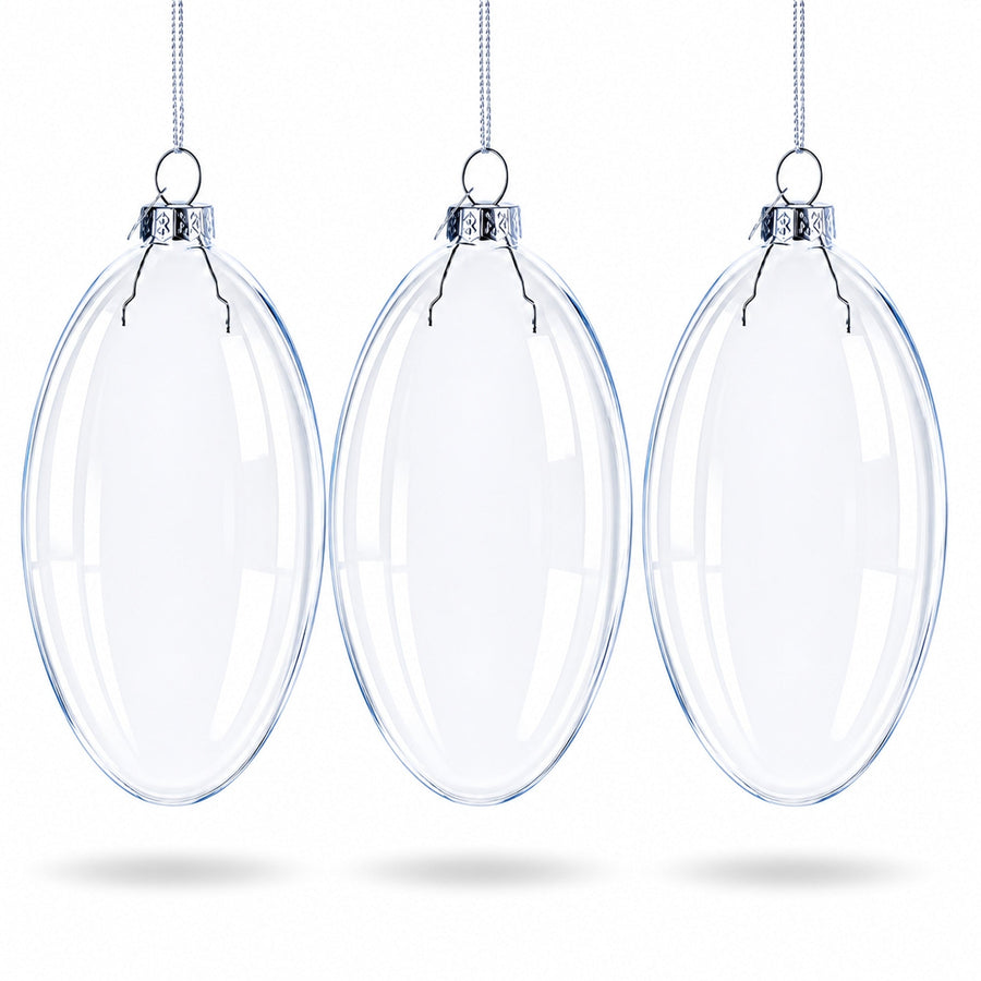 Set of 3 Oval Flat Discs Clear Glass Christmas Ornament, 5 Inches