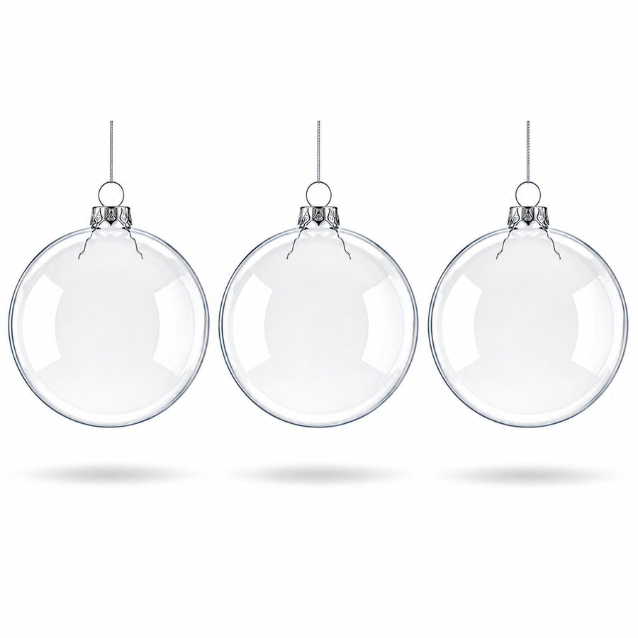 Set of 3 Clear Glass Flat Disc Medallion Christmas Ornaments